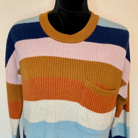 Madewell Thompson Pocket Pullover Sweater Rainbow Stripe Size Small - Picture 3 of 14